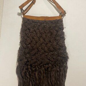 Lucky Brand Vintage Inspired Brown Knit and Leather Handbag